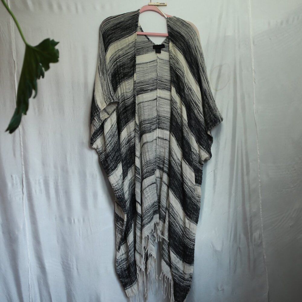 Steve Madden Boho Heather Woven Black Cream Stevie Nicks Shawl Cardigan OSFM